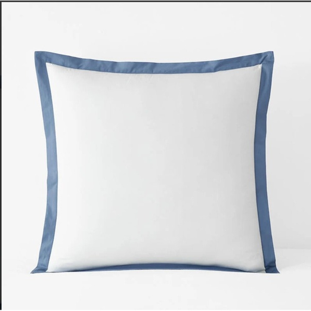 The Company Store Cotton Percale Euro Sham Slate Blue Border 51057F-E-SLT-BLUE
